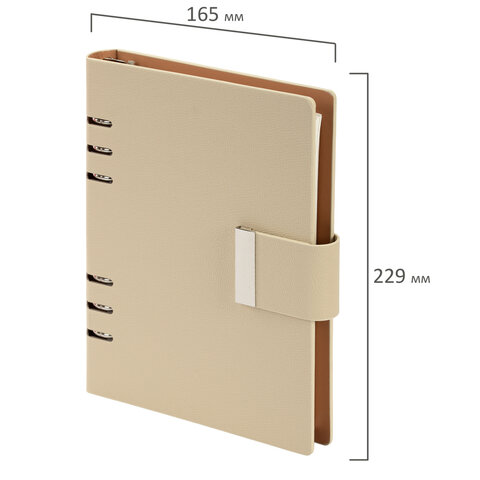Ежедневник на кольцах в наборе с ручкой А5, 165x229 мм, BRAUBERG "Lux", под кожу, 100 листов, бежевый, 116859 - фото 3