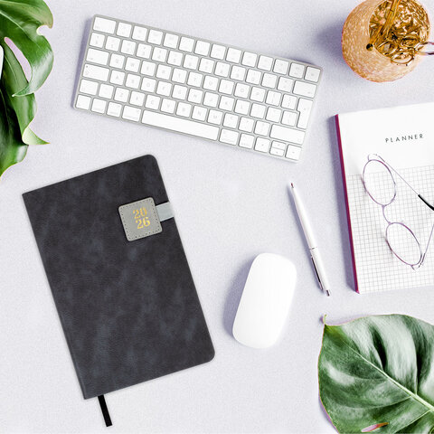 Ежедневник датированный 2026 А5 138х213 мм, BRAUBERG "Accent", под кожу, держатель, серый, 117385 - фото 14