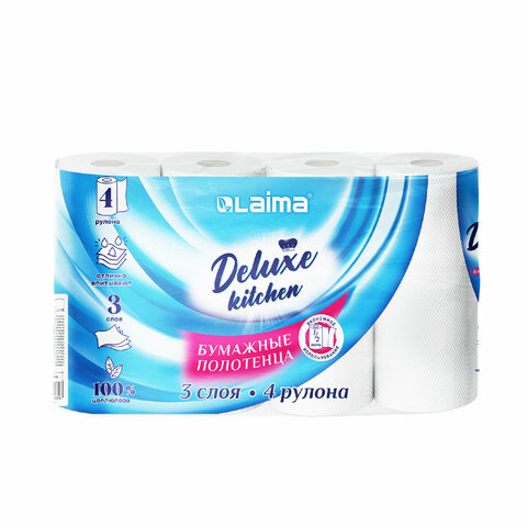 Полотенца бумажные 3-х слойные, 4 рулона по 11 м (отрыв 1/2 листа), LAIMA Deluxe, 100% целлюлоза, 115400 - фото 2