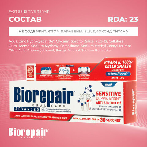 Зубная паста 75 мл BIOREPAIR "Fast sensitive repair", для чувствительных зубов, ИТАЛИЯ, GA1731600 - фото 6