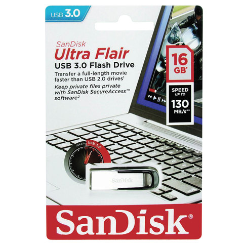 Флеш-память SanDisk Ultra Flair, 16Gb, USB 3.0, с/чер, SDCZ73-016G-G46 - фото 2