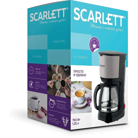 Кофеварка капельная SCARLETT SC-CM33011, 750 Вт, объем 1,25 л, подогрев, пластик, черный - фото 2