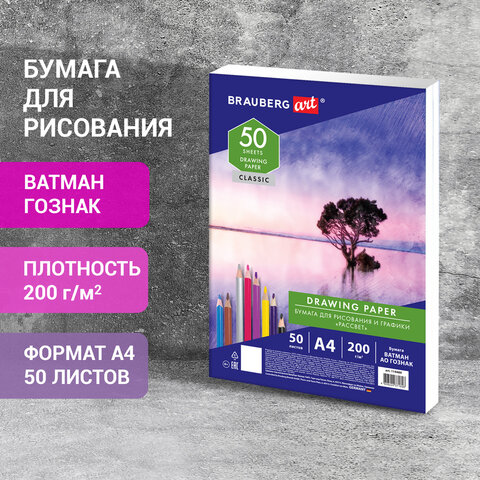 Бумага для рисования и графики в коробе А4, 50 л., 200 г/м2, ВАТМАН ГОЗНАК СПб, BRAUBERG ART, 114489 - фото 8