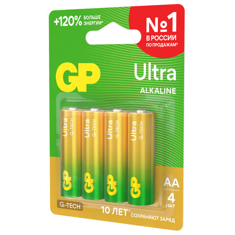 Батарейки КОМПЛЕКТ 4 шт., GP Ultra G-Tech, AA (LR6, 15А), алкалиновые, пальчиковые, 15AUA21-2CRSBC4 - фото 5