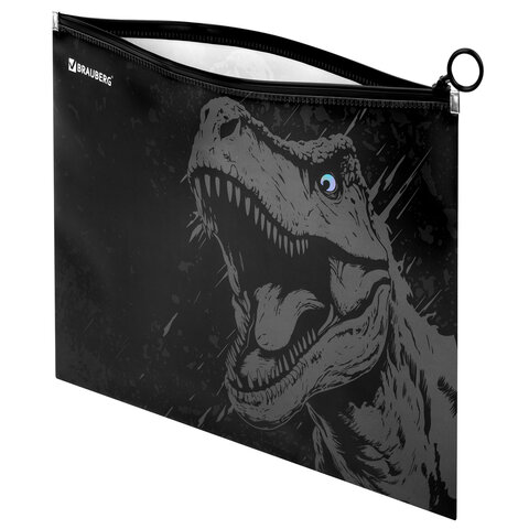 Папка для тетрадей BRAUBERG А4, 1 отделение, пластик, на zip-lock молнии, "Scary dino", 273321 - фото 4