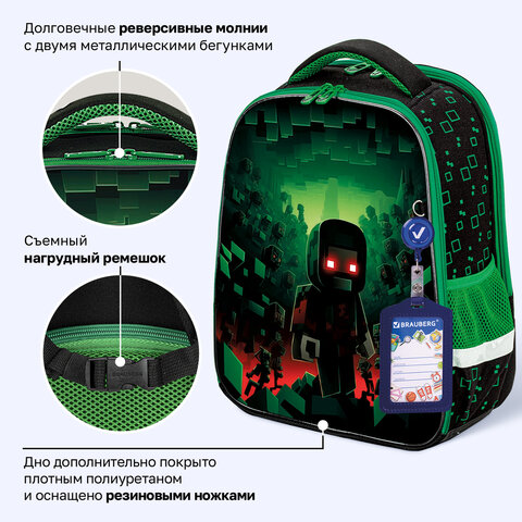 Ранец BRAUBERG FIT, 2 отделения, "Ночной воин", 38х27х14 см, 272023 - фото 14