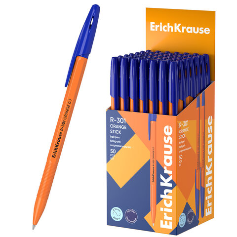 Ручка шариковая ERICH KRAUSE "R-301 Orange", СИНЯЯ, корпус оранжевый, узел 0,7 мм, линия письма 0,35 мм, 43194 - фото 1