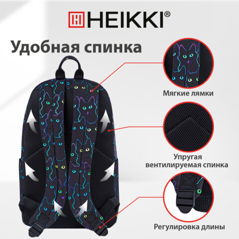 Рюкзак HEIKKI DREAM (ХЕЙКИ) универсальный, с карманом для ноутбука, эргономичный, Neon cats, 42х26х14 см, 272524 - фото 13