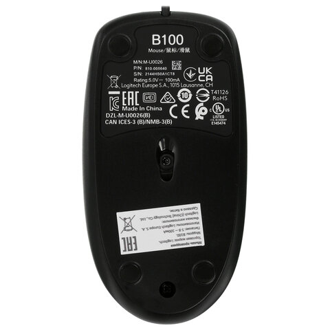 Мышь компьютерная Logitech B100 Optical Mouse USB (910-003357) - фото 5