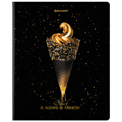 Тетрадь А5, 48 л., BRAUBERG, скоба, клетка, матовая ламинация, фольга, "Black&Gold" (микс в спайке), 404370 - фото 6