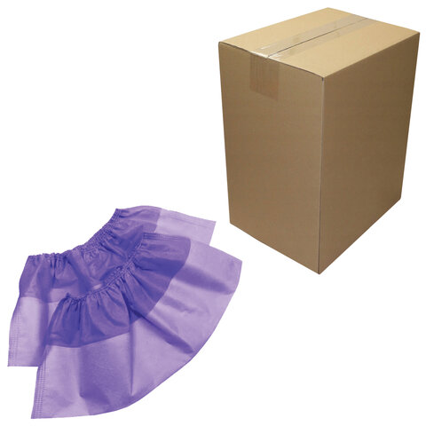 Бахилы ламинированные, КОМПЛЕКТ 500 шт., 38х16 см, спанбонд + ПВД, 100 мкм, 13 г, фиолетовые, ELEGREEN, ПВД-50/2р-Ф-Б - фото 1