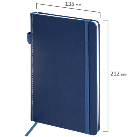Блокнот А5 135x212 мм BRAUBERG "Edge", под кожу, резинка, держатель, 80 л., клетка, синий, 117149 - фото 3
