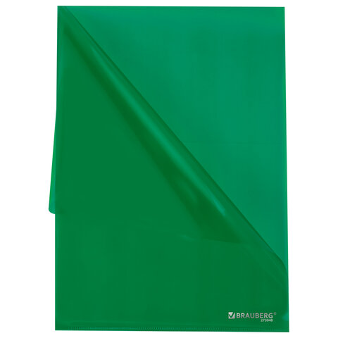 Папка-уголок прозрачная А4 BRAUBERG UNIVERSAL, зеленая, 0,10 мм, со штрихкодом, 273048 - фото 3