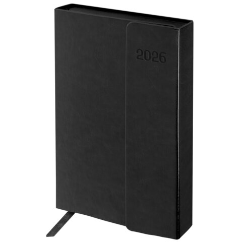 Ежедневник датированный 2026 А5 148х218 мм, GALANT "Magnetic", под кожу, клапан, черный, 117483 - фото 1