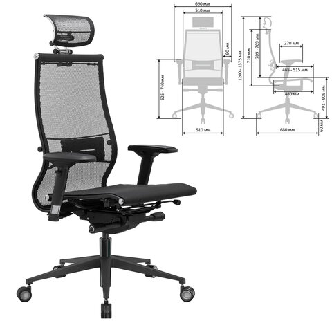 Кресло офисное МЕТТА "SAMURAI" Black Edition, сверхпрочная сетка, регулируемое, черное - фото 2