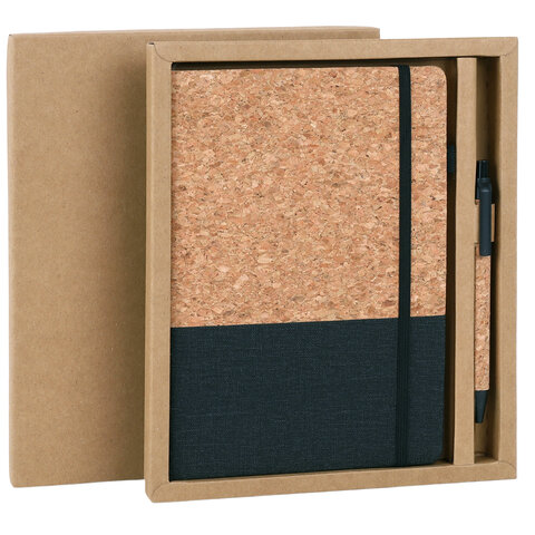Блокнот в наборе с ручкой А5, 145х213 мм, BRAUBERG "Cork", под кожу, ЭКО обложка, 80 листов, черный, 116865 - фото 1