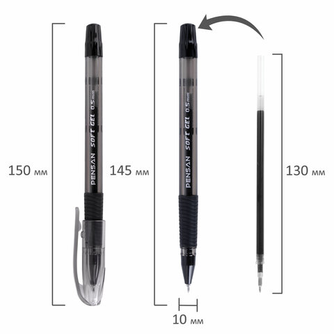 Ручка гелевая с грипом PENSAN "Soft Gel Fine", ЧЕРНАЯ, игольчатый узел 0,5 мм, линия 0,4 мм, 2420/12 - фото 7