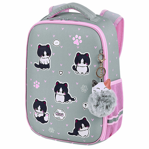 Ранец BRAUBERG LIGHT, 1 отделение, с брелоком, "Cat patches", плюшевые нашивки, 36х26х13 см, 272030 - фото 1