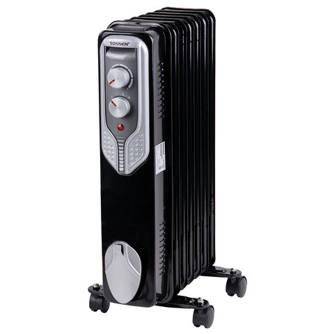 Обогреватель масляный SONNEN DFN-07BL, 1500 Вт, 7 секций, черный, 455310 - фото 1