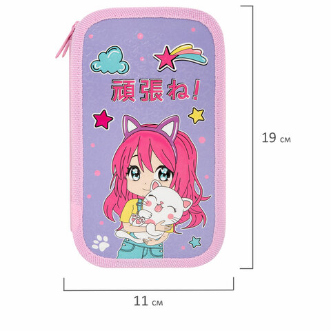 Пенал ЮНЛАНДИЯ, 2 отделения, ламинированный картон, конгрев, 19х11 см, "Anime hugs", 272293 - фото 6