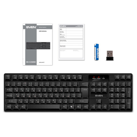 Клавиатура беспроводная SVEN KB-C2300W, USB, 104 клавиши, 2,4 GHz, черная, SV-021474 - фото 3