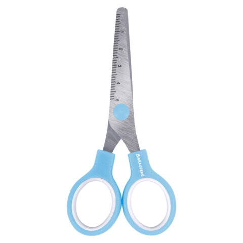 Ножницы BRAUBERG KIDS 130 мм, ручки небесно-голубые, закругленные лезвия с линейкой, 274060 - фото 2