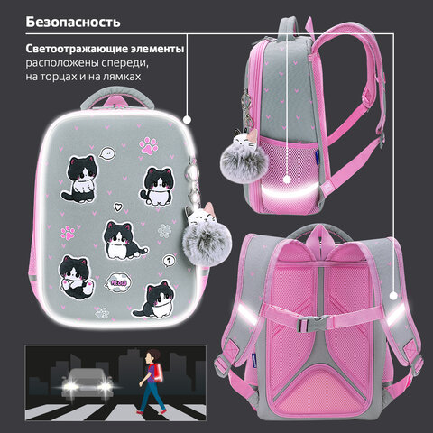 Ранец BRAUBERG LIGHT, 1 отделение, с брелоком, "Cat patches", плюшевые нашивки, 36х26х13 см, 272030 - фото 16