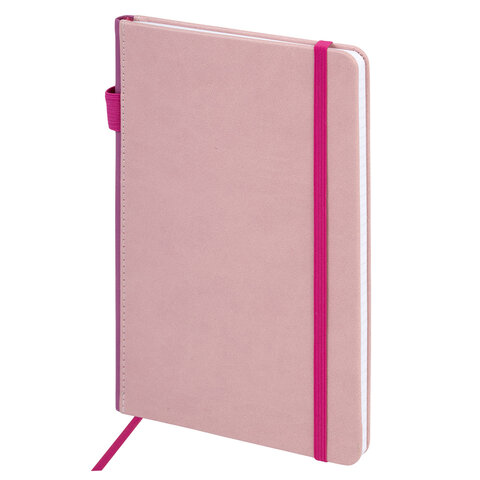 Блокнот А5 135x212 мм BRAUBERG "Edge", под кожу, резинка, держатель, 80 л., клетка, розовый, 117148 - фото 2