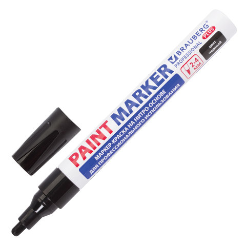 Маркер-краска лаковый (paint marker) 4 мм, ЧЕРНЫЙ, НИТРО-ОСНОВА, алюминиевый корпус, BRAUBERG PROFESSIONAL PLUS, 151445 - фото 1