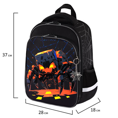 Ранец BRAUBERG QUADRO, 3 отделения, с брелком, Fire spider, 37х28х18 см, 273106 - фото 14