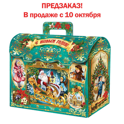 Подарок новогодний "СУНДУК БИРЮЗОВЫЙ", НАБОР конфет 1000 г, картонная коробка, МОСУПАК, 324092/МГ26044 - фото 1