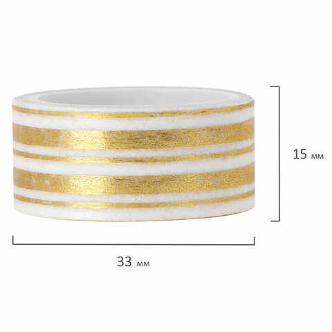 Клейкие WASHI-ленты для декора с фольгой ЗОЛОТИСТЫЕ, 15 мм х 3 м, 7 шт., рисовая бумага, ОСТРОВ СОКРОВИЩ, 661712 - фото 5