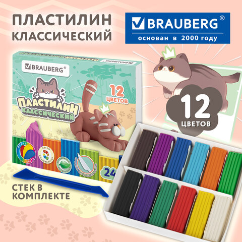 Пластилин классический, кросс-серия "МИЛЫЕ КОТЫ", 12 цветов, 240 г, СТЕК, ВЫСШЕЕ КАЧЕСТВО, BRAUBERG, 107353 - фото 6
