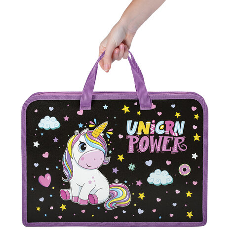Папка на молнии с ручками ЮНЛАНДИЯ А4, 1 отделение, пластик, ширина 45 мм, "Magic unicorn", 270944 - фото 5