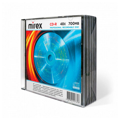 Диск CD-R MIREX, 700 Мб, 48x, Slim Case, КОМПЛЕКТ 5 шт., UL120051A8F - фото 1