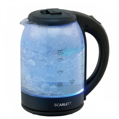 Чайник SCARLETT SC-EK27G90, 1,7 л, 1800 Вт, закрытый нагревательный элемент, стекло, черный - фото 1
