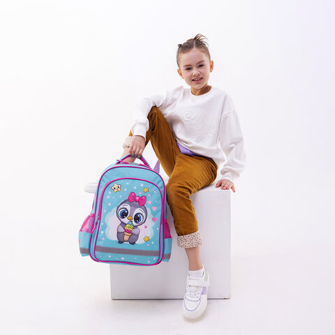 Рюкзак ПИФАГОР SCHOOL, 1 отделение, 3 кармана, "Smart penguin", 38x28х14 см, 271403 - фото 7