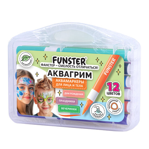 Аквагрим аквамаркеры для лица и тела, 12 цветов, FUNSTER (ФАНСТЕР), пластиковый кейс, 152609 - фото 1