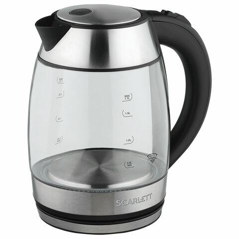 Чайник SCARLETT SC-EK27G94, 1,7 л, 2200 Вт, закрытый нагревательный элемент, стекло, черный - фото 4