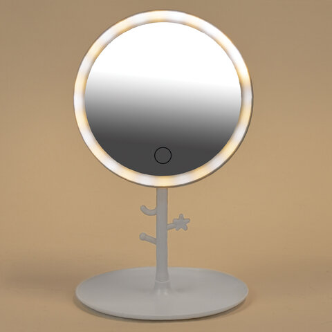 Зеркало настольное с LED-подсветкой для макияжа, диаметр 17 см, 3 режима свечения, аккумулятор 1200 mAh, цвет белый, WBZ (ВБЗ), 609330 - фото 8