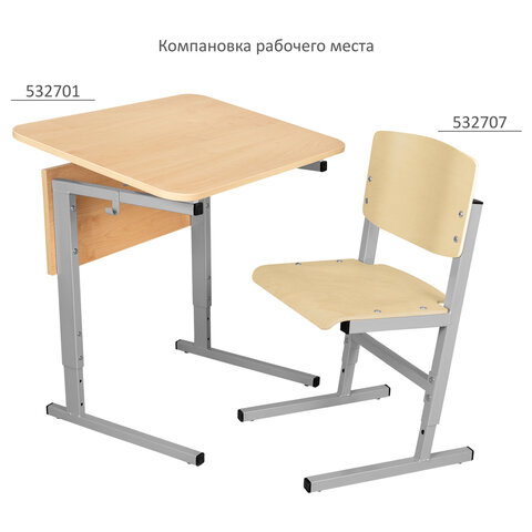 Стол-парта 1-местный, регулируемый угол, СУТ.54-01, 600х500х520-640 мм, рост 2-4, серый каркас, ЛДСП клён - фото 7