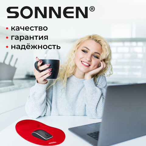 Коврик для мыши с подушкой под запястье SONNEN, полиуретан + лайкра, 250х220х20 мм, красный, 513301 - фото 11
