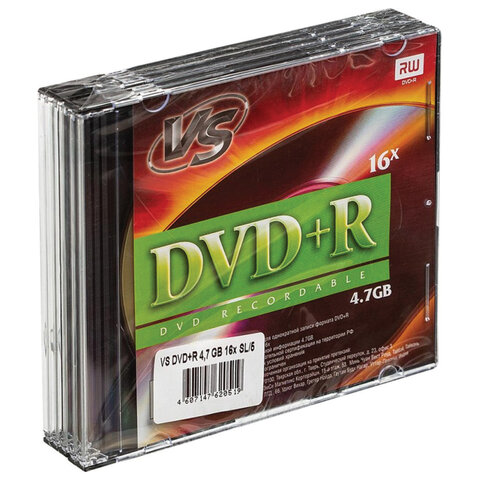 Диски DVD+R (плюс) VS, 4,7 Гб, 16x, Slim Case, КОМПЛЕКТ 5 шт., VSDVDPRSL501 - фото 1