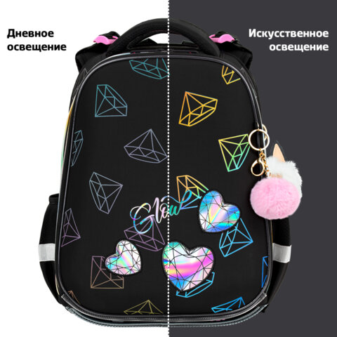 Ранец BRAUBERG LUMINOUS, 2 отделения, с брелоком, "Diamonds", СВЕТЯЩИЙСЯ РИСУНОК, 38х29х16 см, 272070 - фото 12