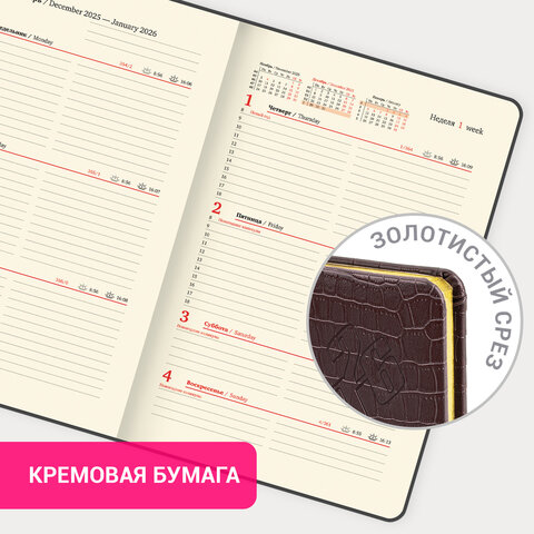 Еженедельник датированный 2026 А5 145х215 мм, BRAUBERG "Comodo", под кожу, темно-коричневый, 117166 - фото 15