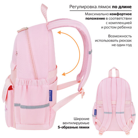 Рюкзак BRAUBERG PASTEL с термонашивками в комплекте, "Anime kitten", персиковый, 40х29х14 см, 272065 - фото 12