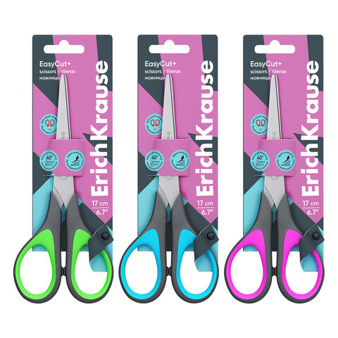 Ножницы ERICH KRAUSE "EasyCut+", 17 см, ассорти, блистер, 35099 - фото 2