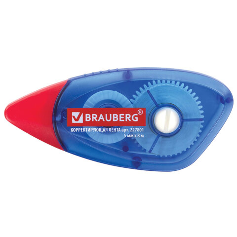 Корректирующая лента BRAUBERG, 5 мм х 8 м, корпус синий, механизм перемотки, блистер, 227801 - фото 2