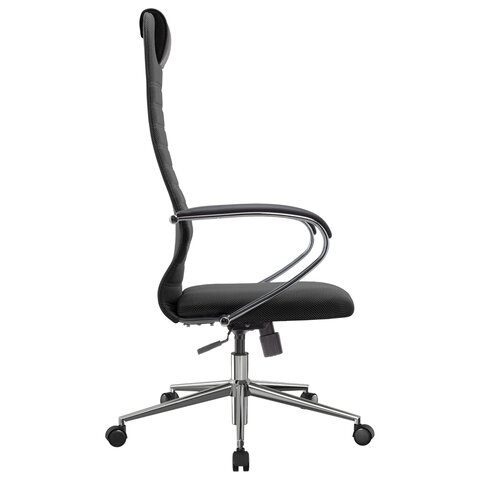 Кресло офисное МЕТТА "SU-B-10" хром, ткань-сетка, сиденье и спинка мягкие, черное - фото 4