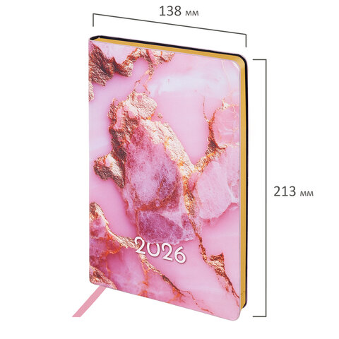 Ежедневник датированный 2026 А5 138x213 мм, BRAUBERG "Vista", под кожу, гибкий, "Pink marble", 117446 - фото 2